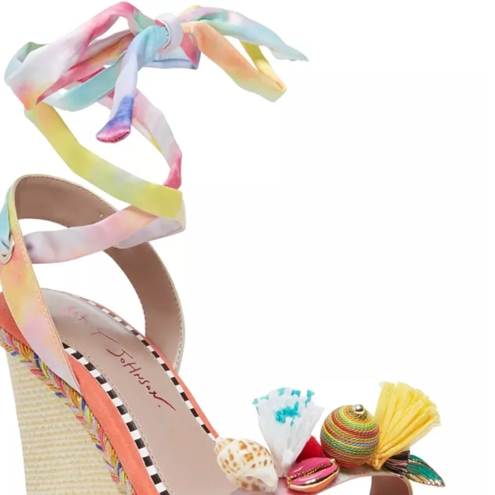 Betsey Johnson Izzi Embellished Wedge Sandals Lace Up Playful Whimsical Size 7 - Picture 2 of 9